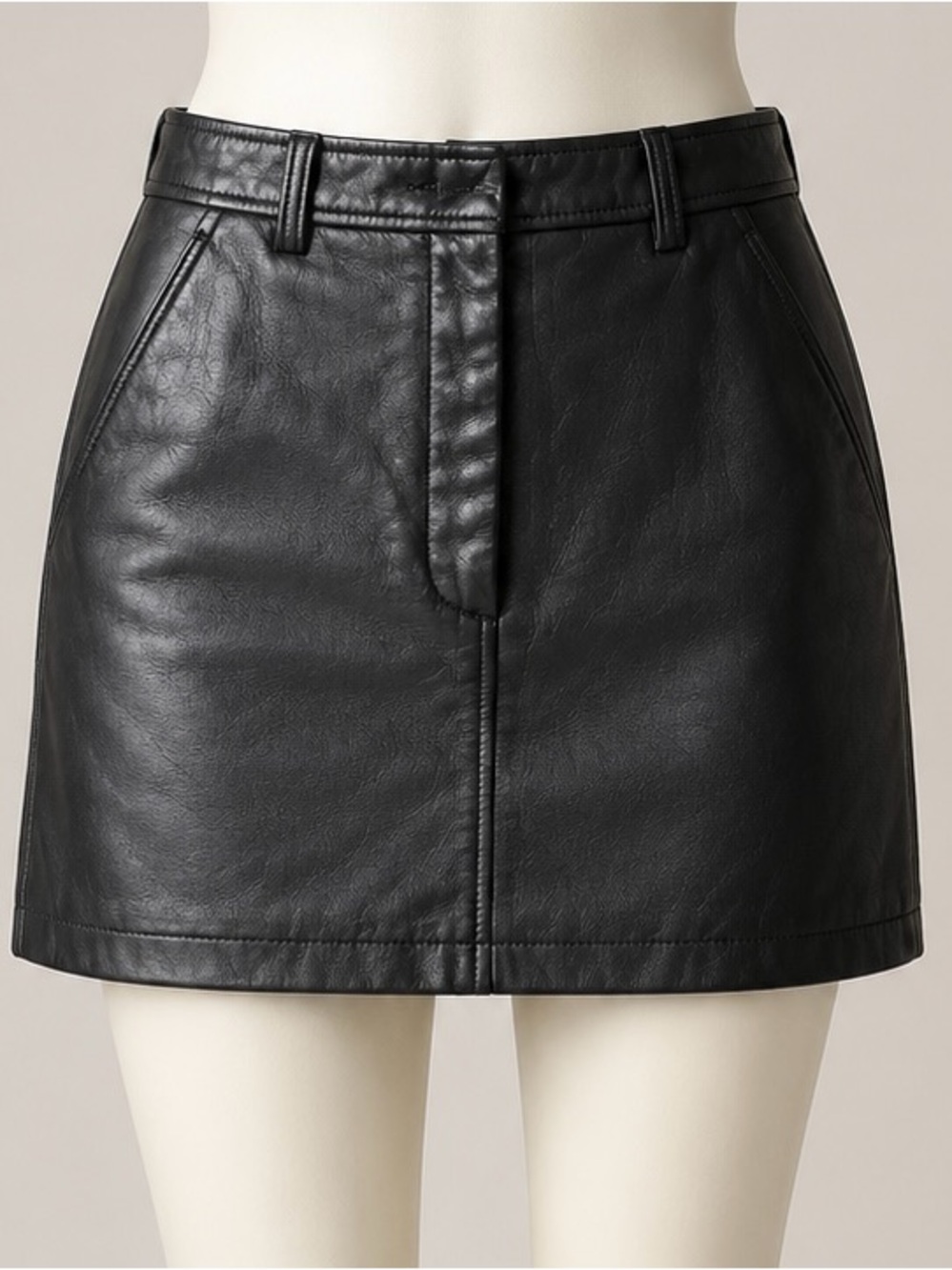 Babaton Black Faux Leather Mini Skirt with Belt Loops